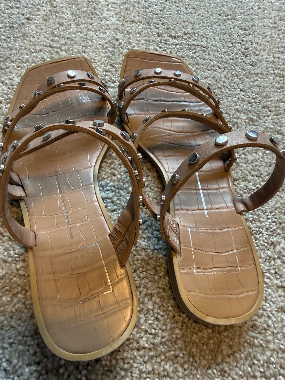 Dolce Vita Brown Studded Croc-Embossed Slide Sandals - Picture 2 of 4